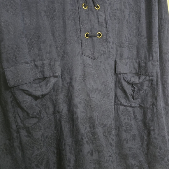 By Anthropologie Plus Size Finley Lace Up Linen Blend Shirt Dress in Blue breath - Picture 6 of 12